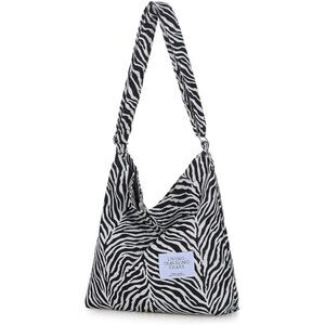 Women Zebra White Imported Canvas Retro Large Size Shoulder Crossbody Tote Bag